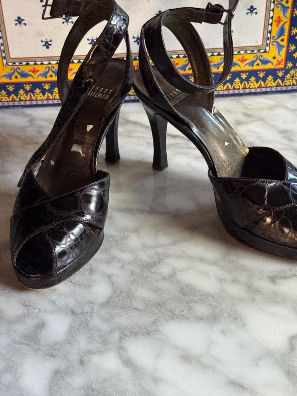 Stuart Weitzman` ankle strap platform shoes